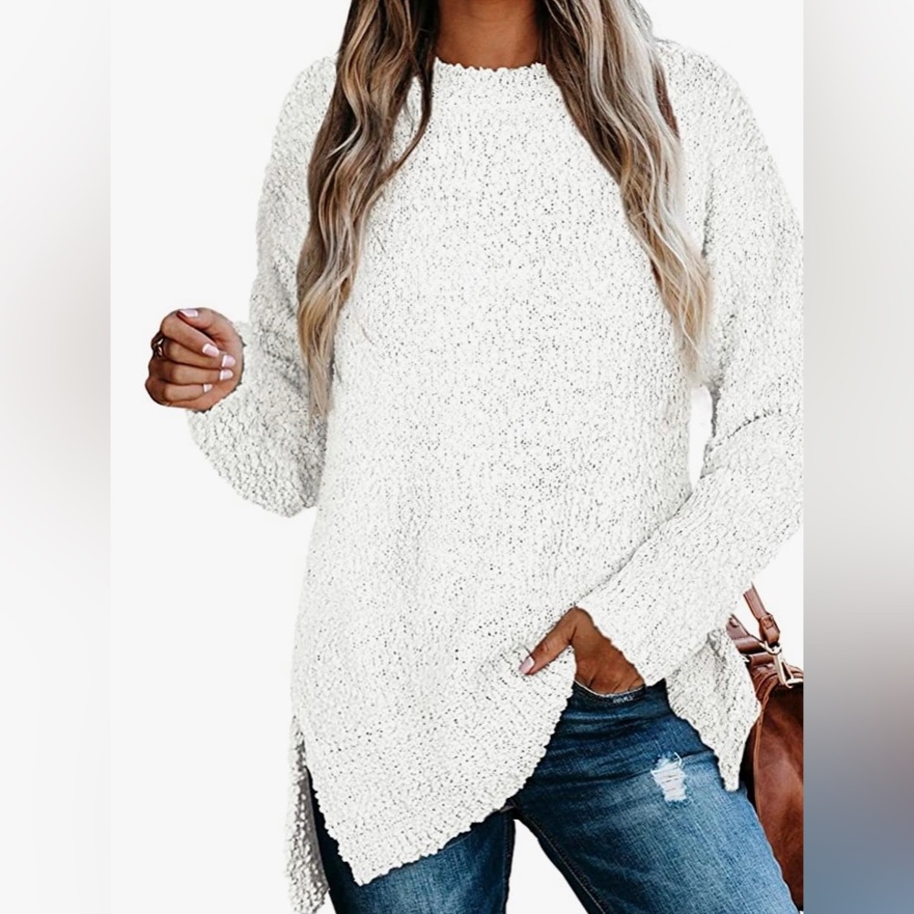Womens Sweaters Crewneck Long Sleeve Side Slit